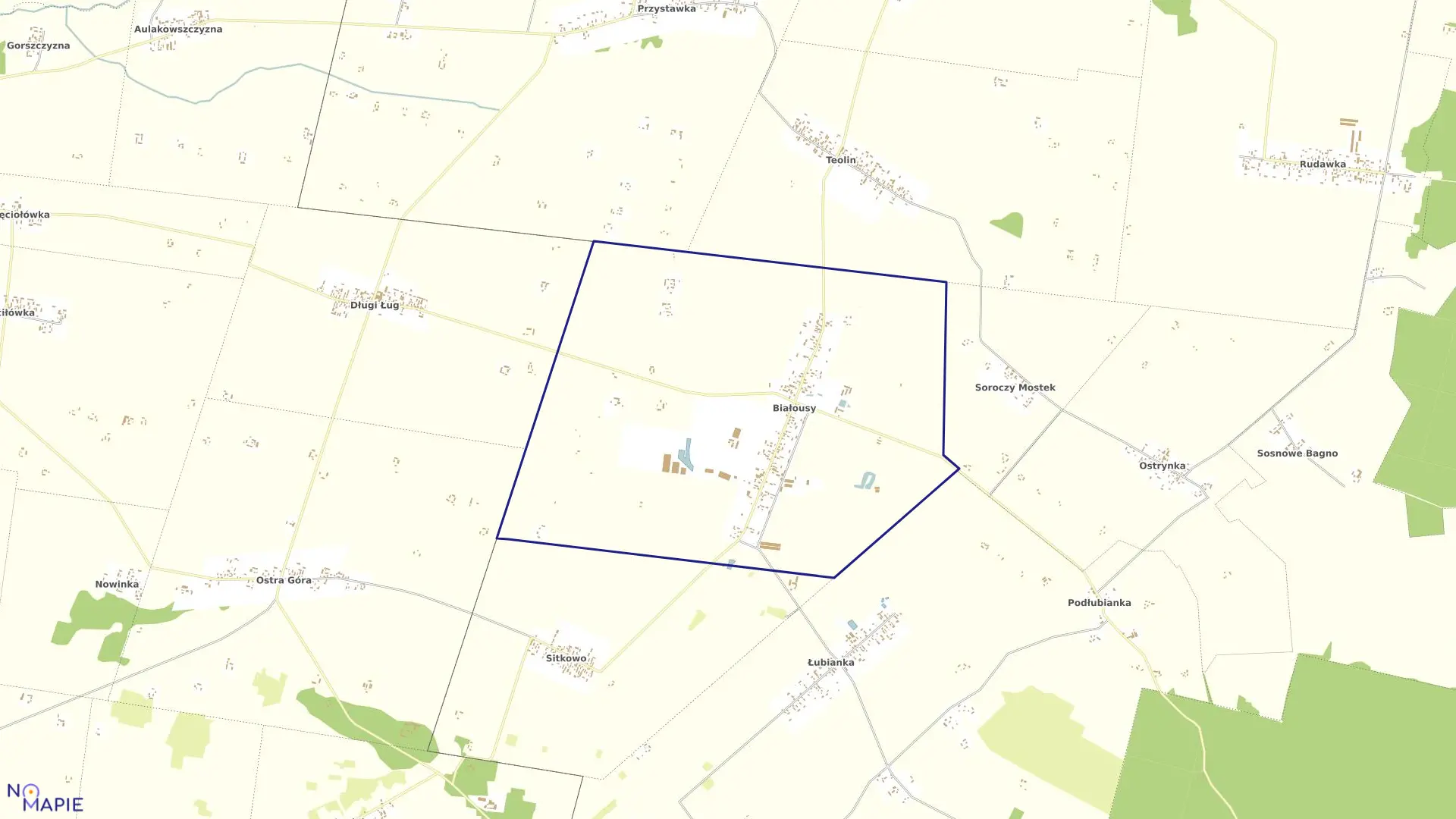 Mapa obrębu BIAŁOUSY w gminie Janów